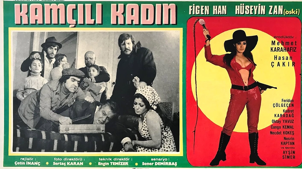 Çetin İnanç'ın yönettiği, başrollerini Figen Han ve Hüseyin Zan'ın paylaştığı 1972 yapımı Kamçılı Kadın filminin orijinal sinema afişi.